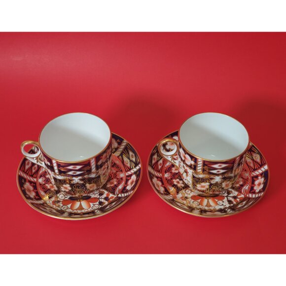 Antique Royal Crown Derby Imari Tea Cups & Saucers 1916 & 1921 - Picture 9 of 12